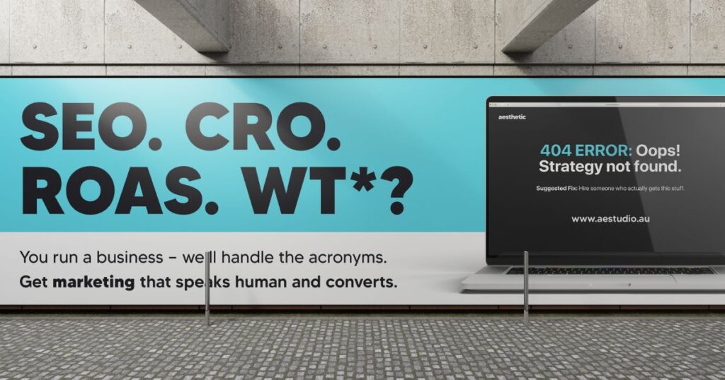 Billboard advertising digital marketing services with a message about handling SEO, CRO, and ROAS for businesses.