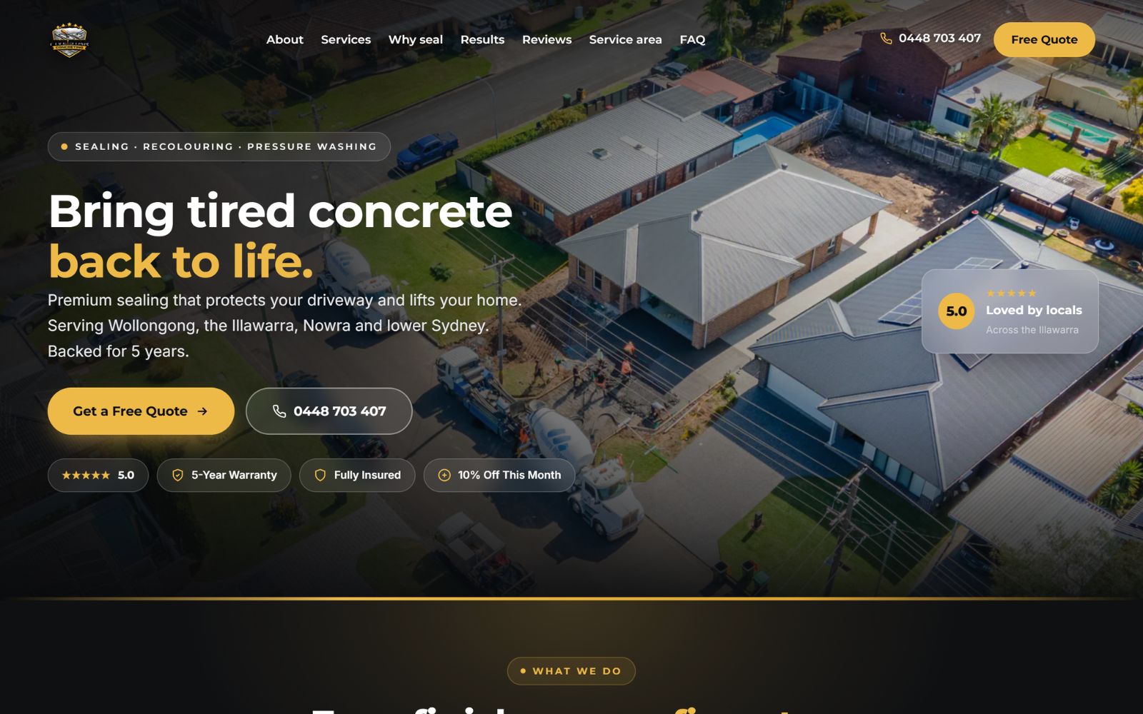 Five Star Concreting custom lead generation website by Aesthetic Digital Marketing, after the redesign