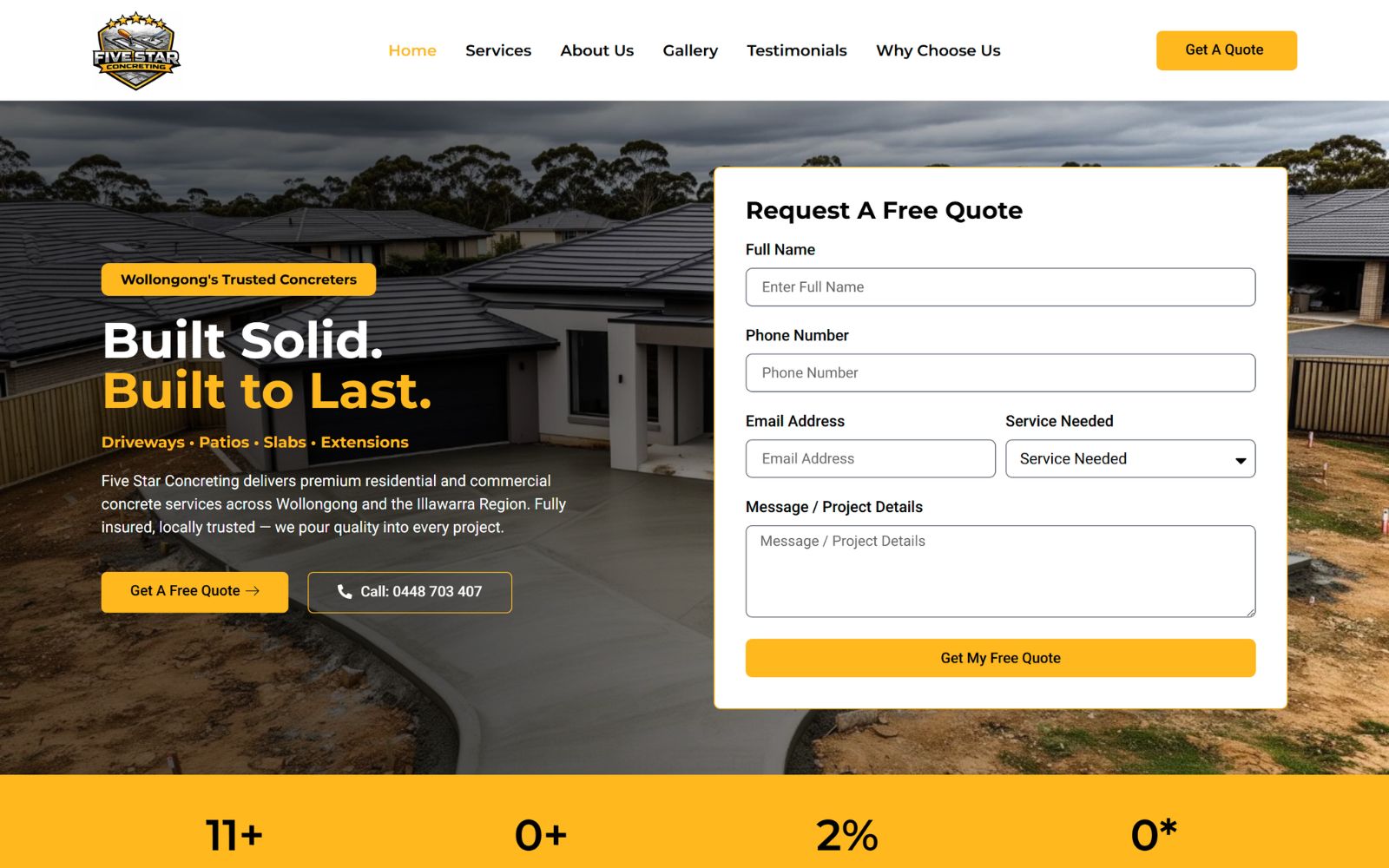 Five Star Concreting website before the Aesthetic redesign