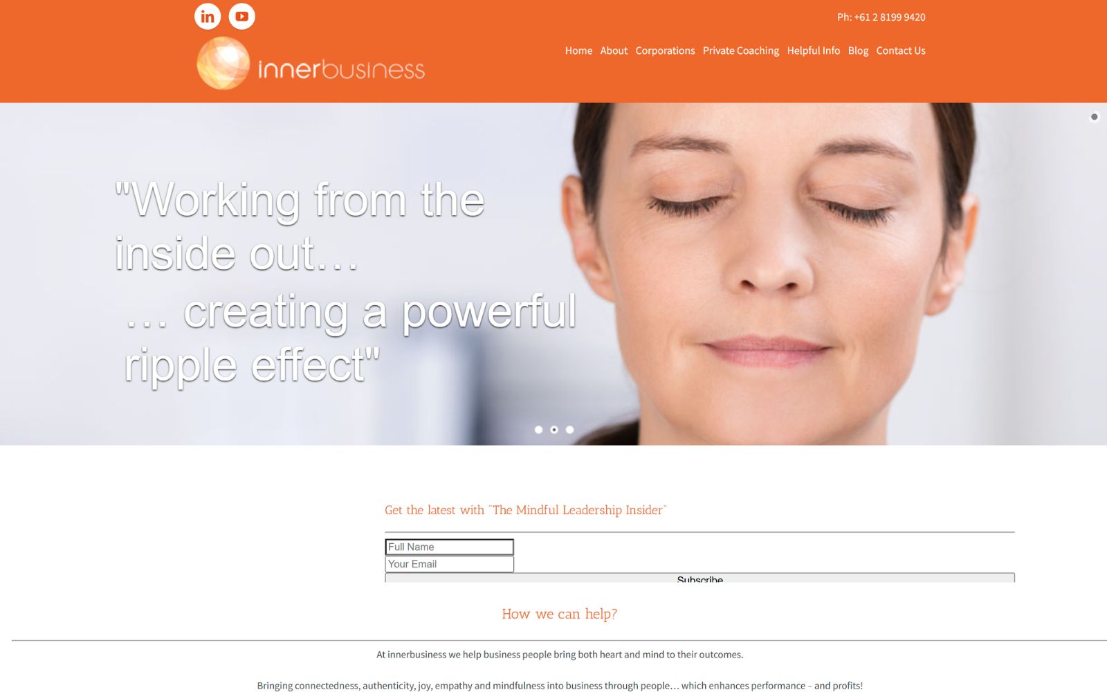 Inner Business website before the Aesthetic redesign