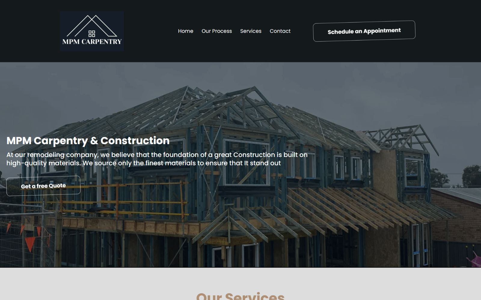 MPM Carpentry website before the Aesthetic redesign