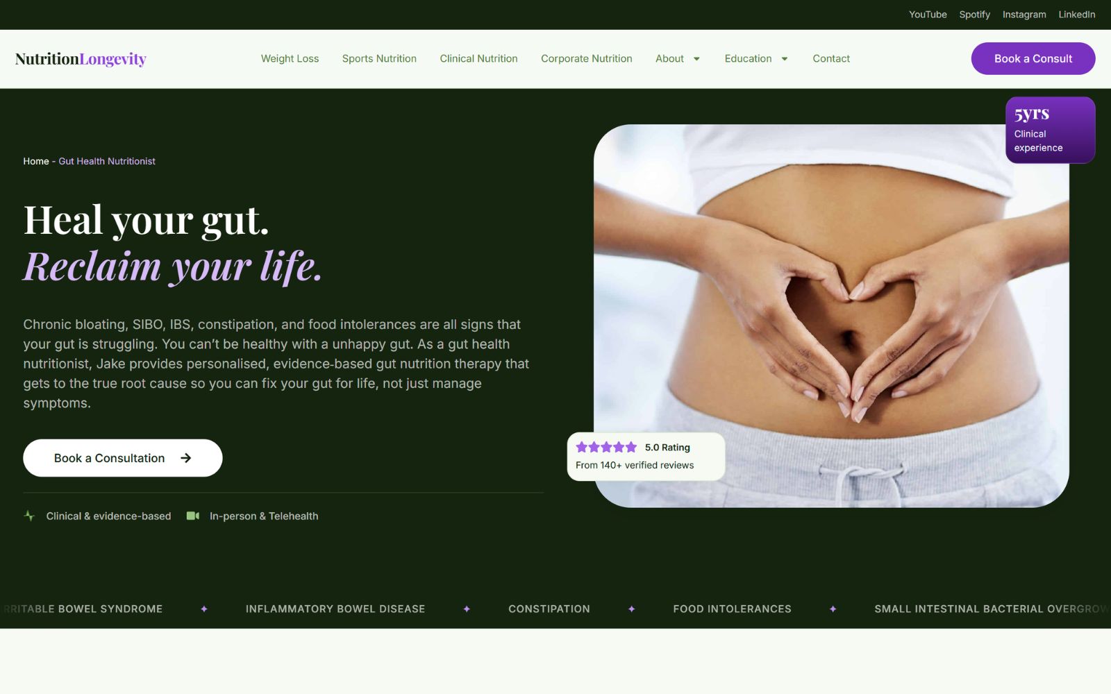 Nutrition Longevity custom health and wellness website by Aesthetic Digital Marketing, after the redesign
