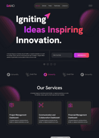 A modern website design showcasing the tagline "Igniting Ideas Inspiring Innovation" with service highlights.